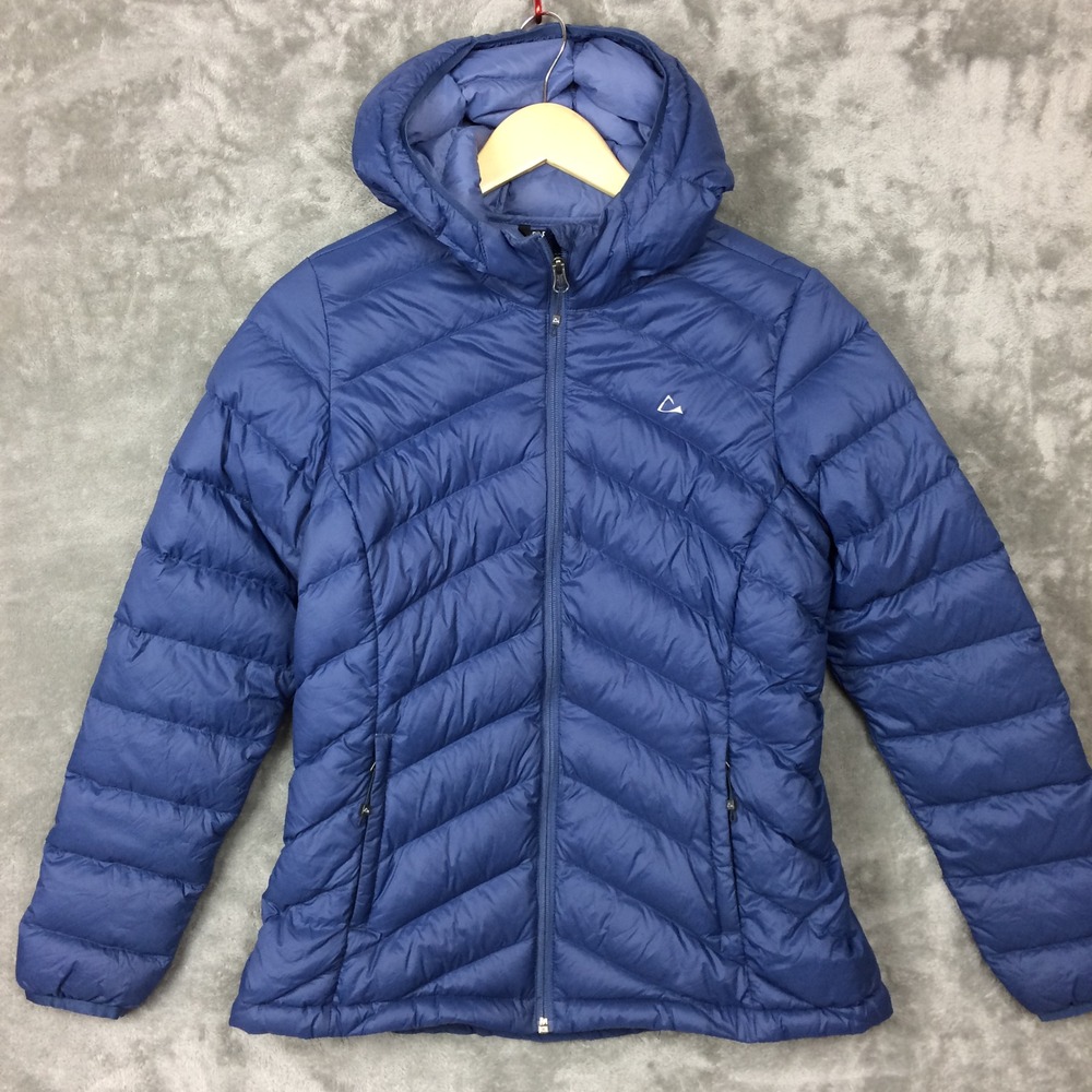 Paradox Puffer Jacket Womens M Blue Hooded Duck Down Quilted Full Zip